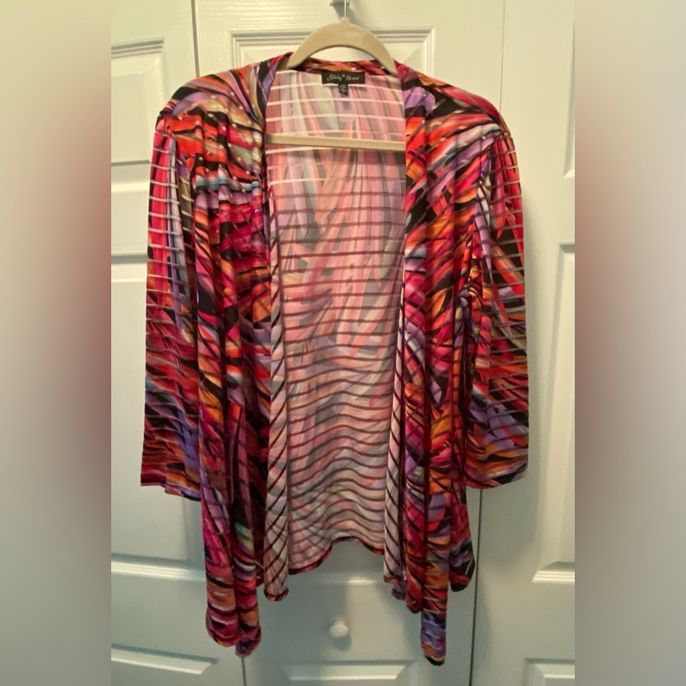 Slinky Brand vibrant Multi Color Lightweight open front Cardigan Size Large